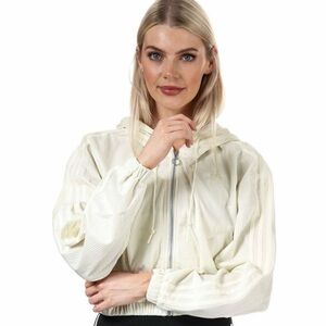 Adidas Originals Off-White Hooded Corduroy Cropped 3 Stripe Jacket - Size Small